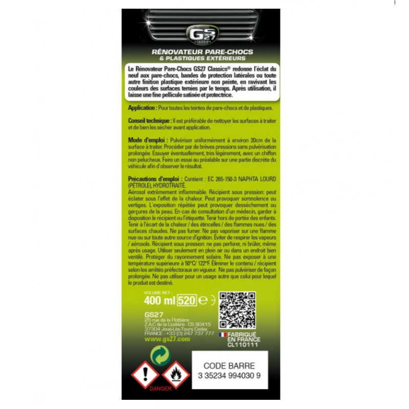 GS27 Soin des Plastiques Désodorisant Voiture Neuve - Eboutique  TotalEnergies