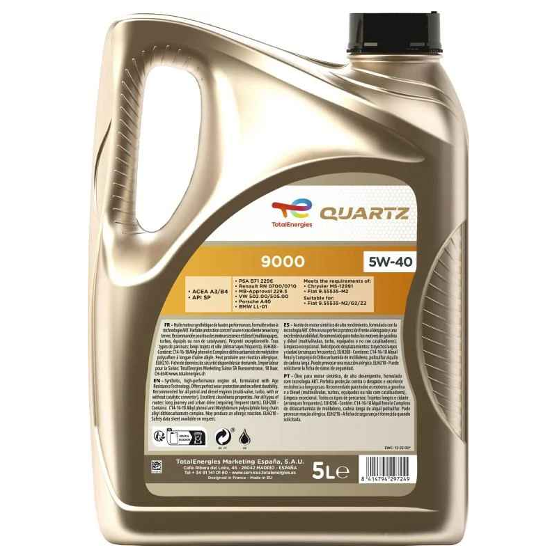 Huile moteur Quartz 9000 5W-40 Diesel 5L - Eboutique TotalEnergies