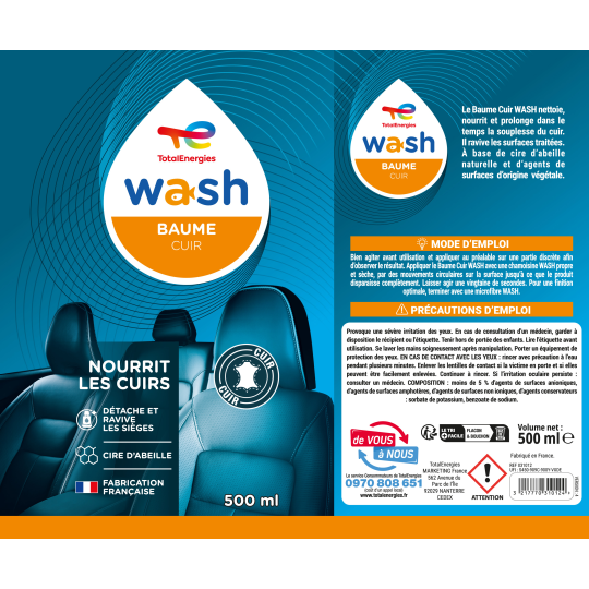 Baume entretien cuir voiture 500ml Wash