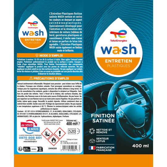 Produit entretien plastique 400ml WASH