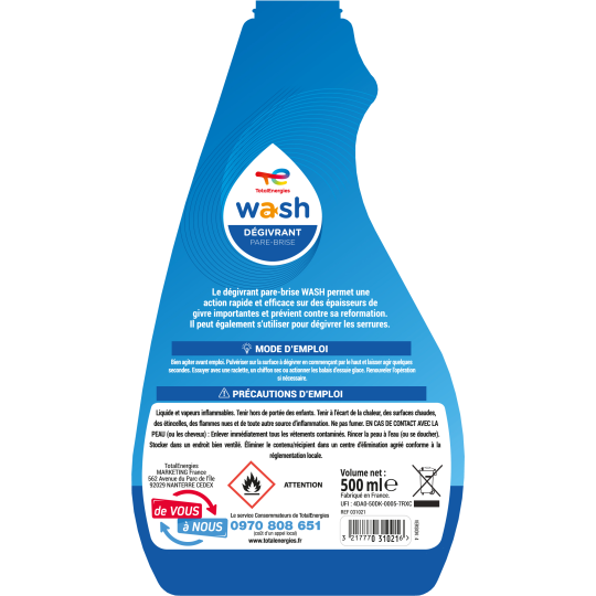 Spray dégivrant pare-brise 500ml WASH