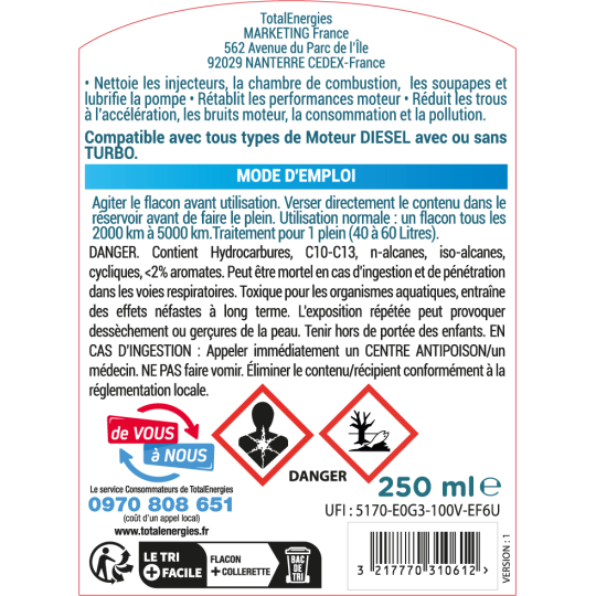Nettoyant injecteur diesel 250ml - E-Boutique TotalEnergies