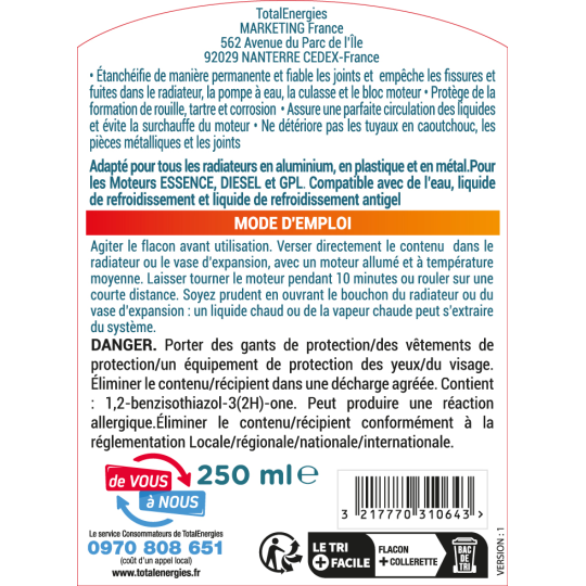 Anti fuite radiateur 250 ml