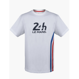 T-shirt Homme blanc bandes Tricolores Officiel 24h Le Mans | 100% Coton